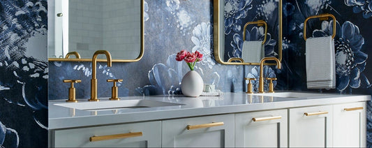 Blue Floral Wallpaper in an Atlanta Bathroom - Ellie Cashman Design