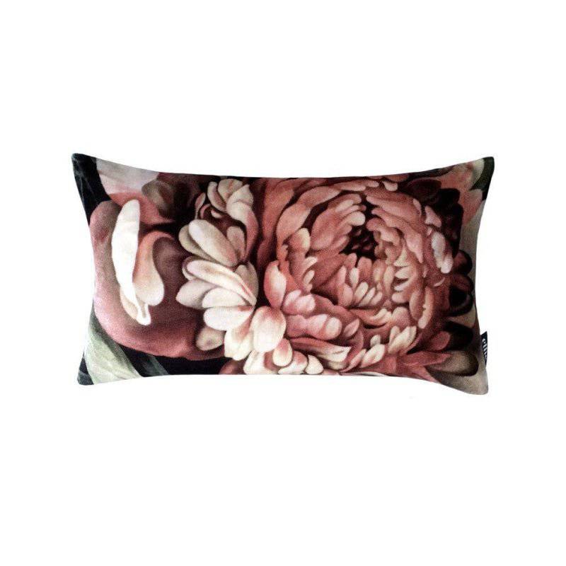 Dark Floral II Black Saturated on Silk Satin Cushion (50 x 30 cm) - cushions - Ellie Cashman Design