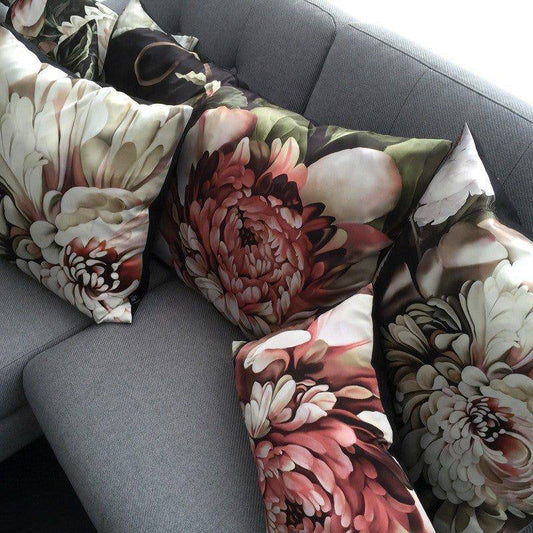 Dark Floral II on Silk Satin Cushion (50 x 50 cm) - cushions - Ellie Cashman Design