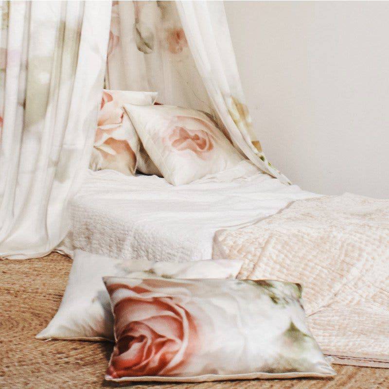 Incandescent Rose on Silk Satin Cushion (50 x 50 cm) - cushions - Ellie Cashman Design