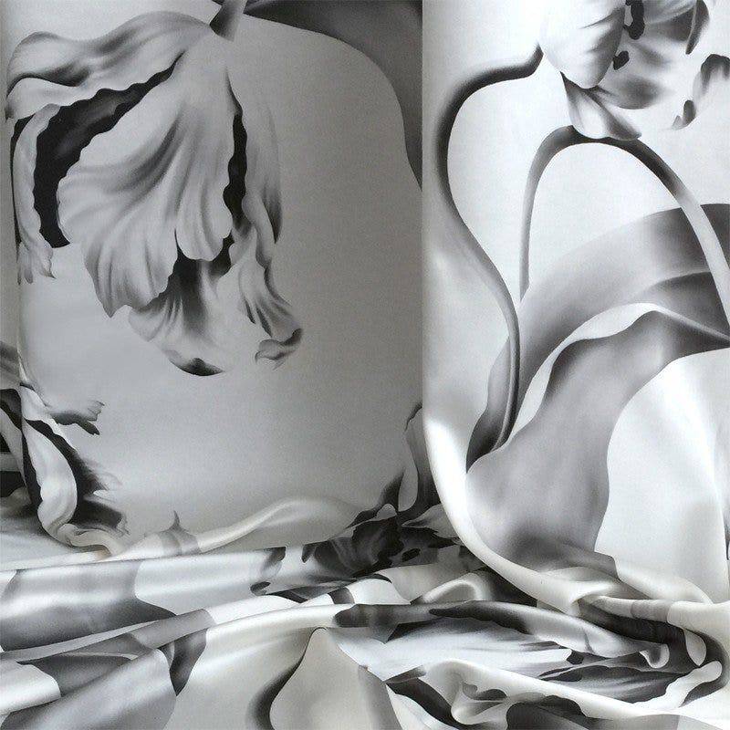 Twisting Tulips on Silk Satin Fabric - fabric - Ellie Cashman Design