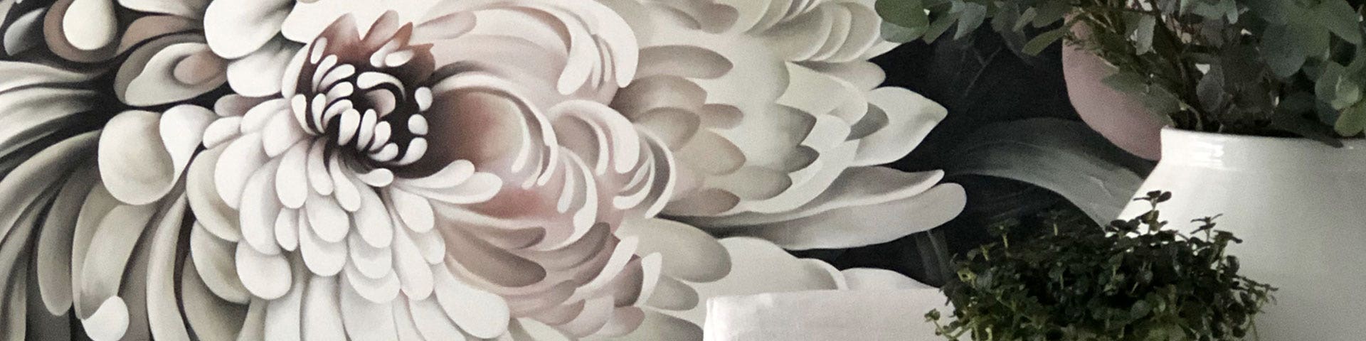 Sample - Custom - Still Life With Shadows - Twisting Tulips - Vinyl - White - Gray - Floral Wallpaper
