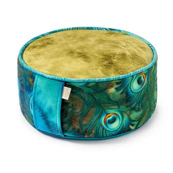 Becoming Wild in Wavy Blue Green on Velvet Yoga Cushion A (30 x 15 cm) Side View