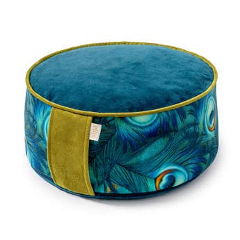 Becoming Wild Wavy Blue on Velvet Yoga Cushion A (30 x 15 cm) Side View