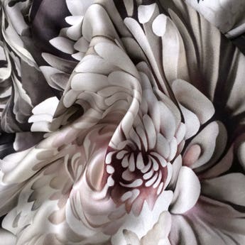 Dark Floral II Gray on Silk Satin Limone Fabric by designer Ellie Cashman