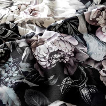 Dark Floral II Black Desaturated on Heavy Cotton Fabric