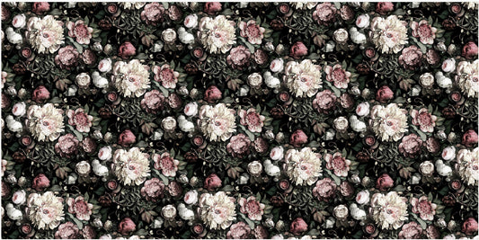 Floral pattern with pink and white flowers on a dark background