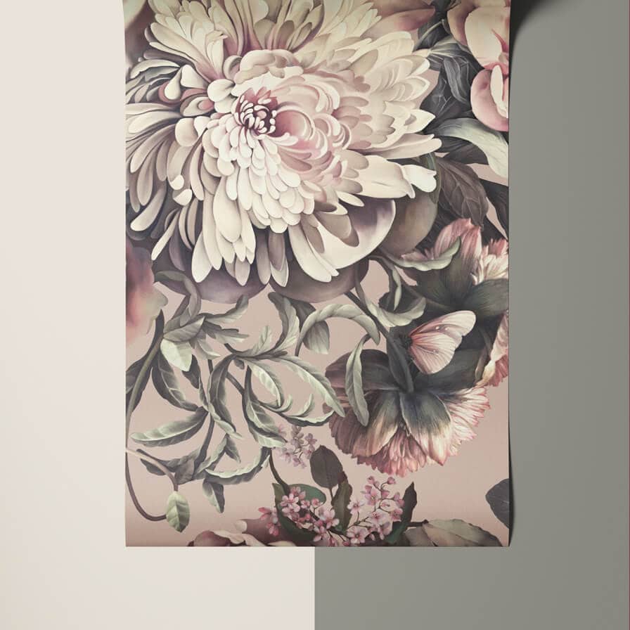 Dark Floral II Dusty Rose Wallpaper (633 x 290cm) - wallpaper - Ellie Cashman Design