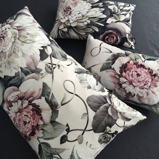 Dark Floral II on Linen Cushion (90 x 50 cm) - cushions - Ellie Cashman Design