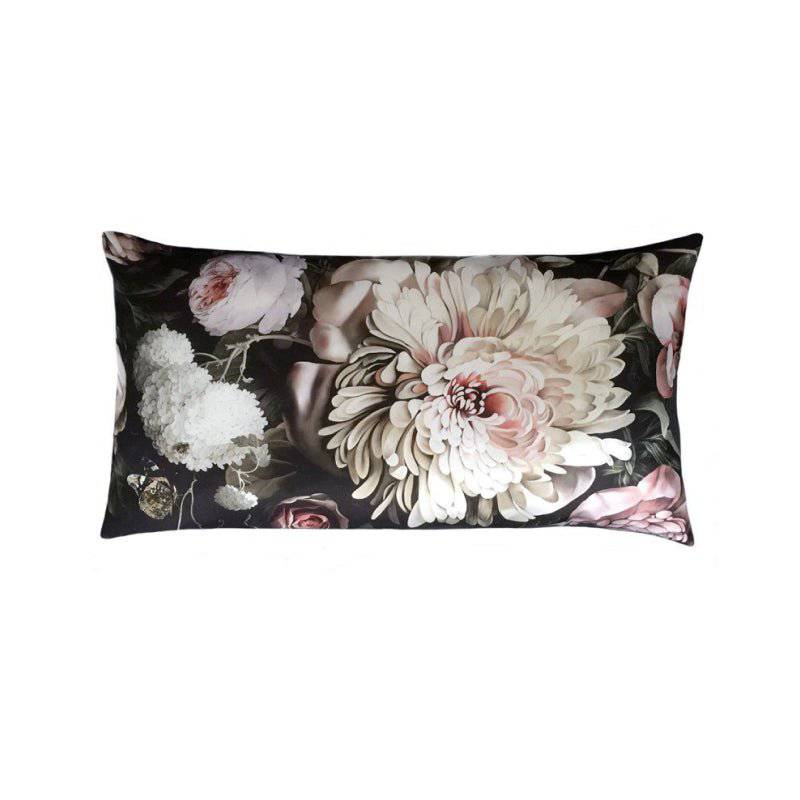 Dark Floral II on Silk Satin Cushion (90 x 50 cm) - cushions - Ellie Cashman Design