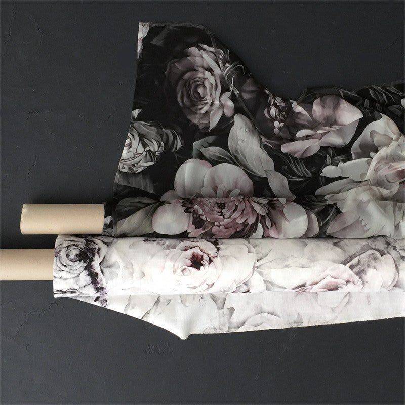 Dark Floral II on Silk Voile Fabric - fabric - Ellie Cashman Design