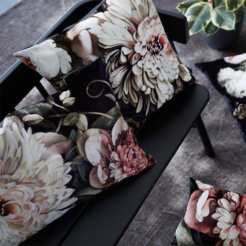 Dark Floral II on Velvet Cushion (50 x 30 cm) - cushions - Ellie Cashman Design