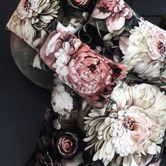 Dark Floral II on Velvet Cushion (50 x 30 cm) - cushions - Ellie Cashman Design