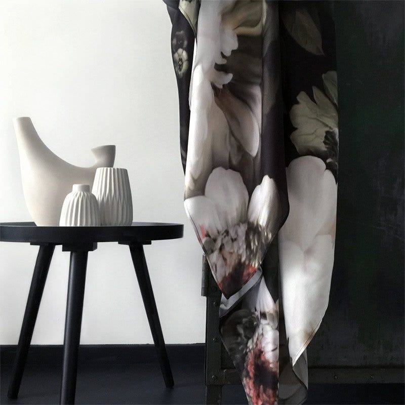 Dark Floral on Silk Satin Limone Fabric - fabric - Ellie Cashman Design