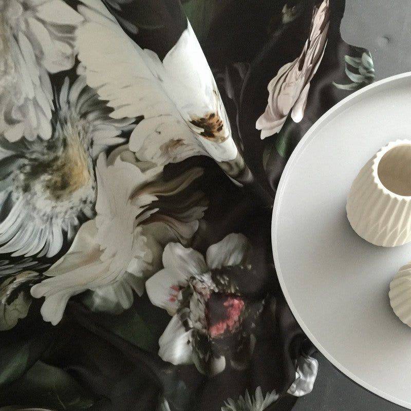 Dark Floral on Silk Satin Limone Fabric - fabric - Ellie Cashman Design