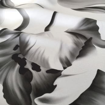 Twisting Tulips on Silk Satin Fabric by designer Ellie Cashman