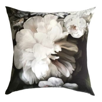 Dark Floral on Silk Satin Cushion by designer Ellie Cashman