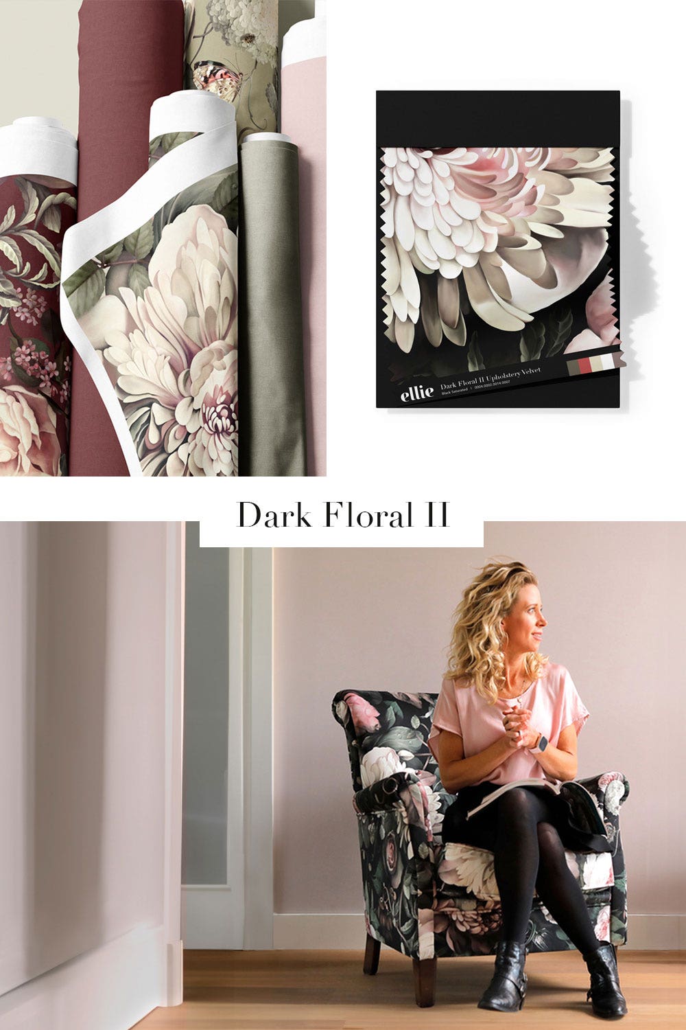 Dark Floral II Upholstery Velvet sample