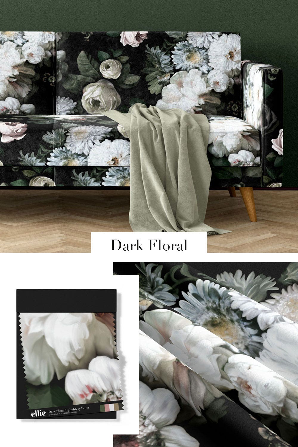 Dark Floral Upholstery Velvet sample