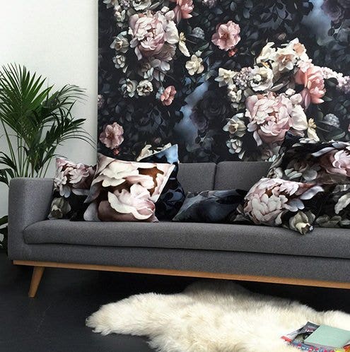Still Life with Shadows on Velvet | Floral Cushion | Ellie Cashman Design