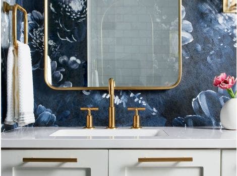 Moonlight Meadow Wallpaper in bathroom by designer Elle Cantrell detail 2