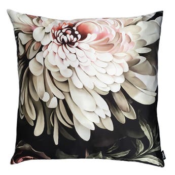 Dark Floral II Black Saturated XL (200%) on Silk Satin Cushion by designer Ellie Cashman