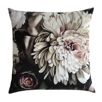 Dark Floral II on Silk Satin Cushion by designer Ellie Cashman